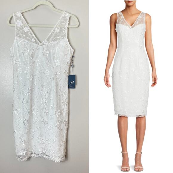 ADRIANNA PAPELL DRESS 4 COCKTAIL FLORAL SEQUIN LACE WHITE BRIDE EMBROIDERED - Picture 1 of 10